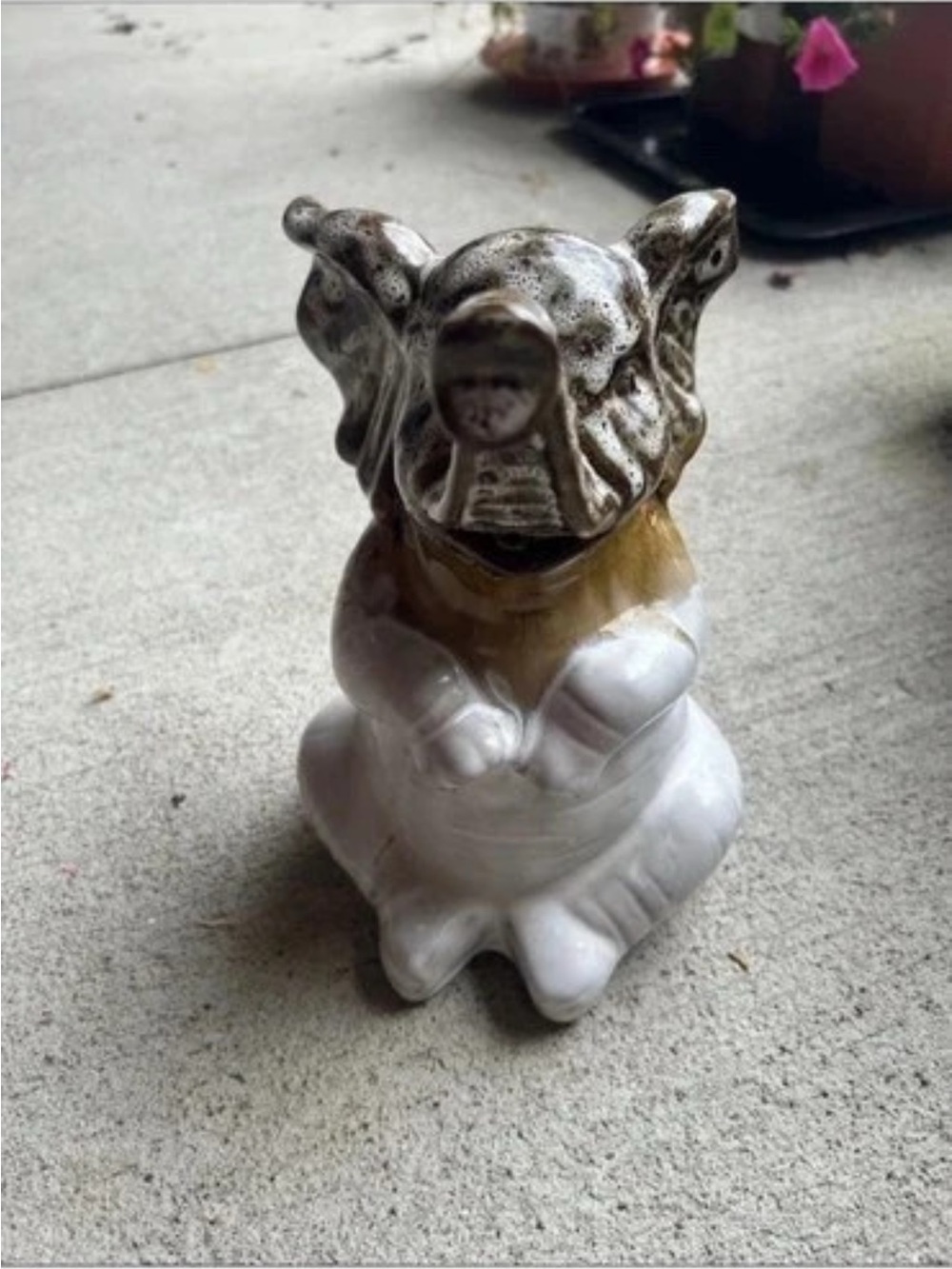 Glazed Ceramic Animal Figurine in White and Brown